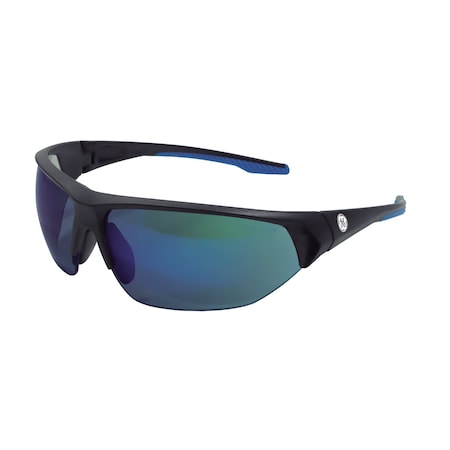 Ge Safety Glasses, Anti-Fog & Anti-Scratch, Blue Mirror Lens, Black/Blue Frame GE106BAF